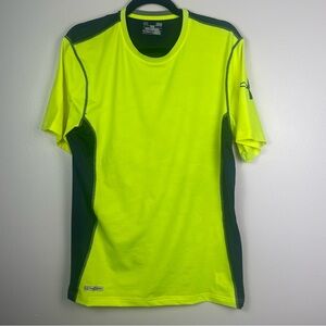 Under Armour men's active fitted HeatGear T-shirt in neon yellow and dark grey